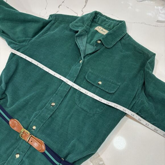 L.L. Bean Corduroy Shirt Dress Size 14 Vintage 90s Teal Blue Green Belted Midi - Picture 5 of 8